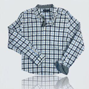 Nautica Classic Fit Plaid Button Down Shirt Size XL | Blue & White Stretch